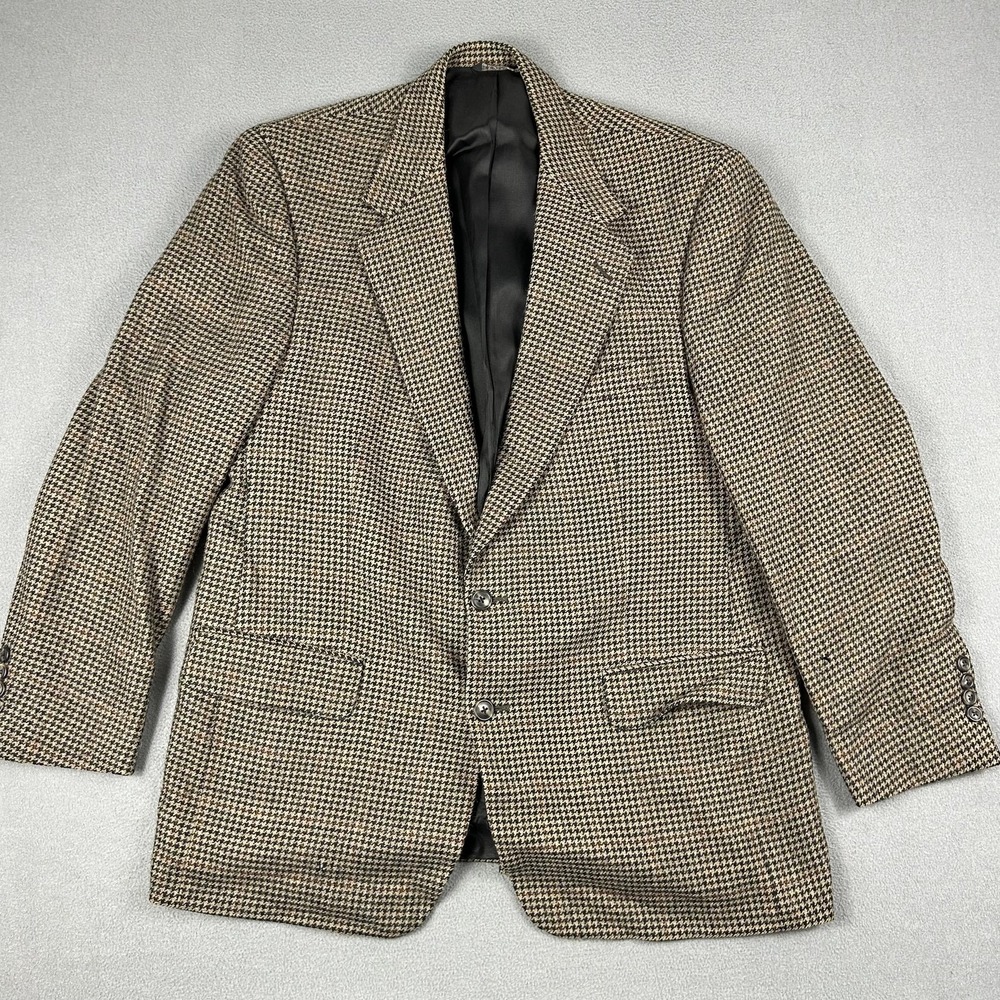 Vintage Burberrys Blazer Mens Brown Black Houndstooth Tweed Wool Sport Coat 90s